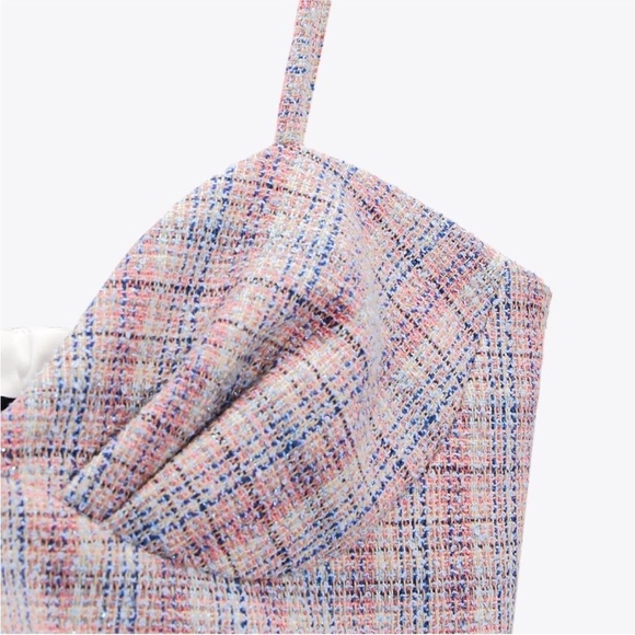 Zara textured tweed style corset crop top checkered pattern - Picture 6 of 7